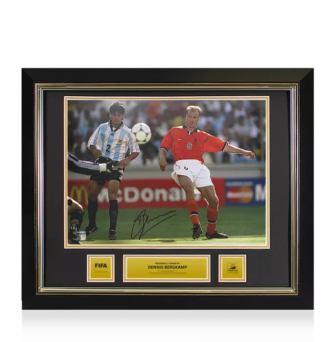 icons Dennis Bergkamp Official 1998 FIFA World Cup™ Signed and Framed Netherlands Photo: Iconic Goal vs Argentina