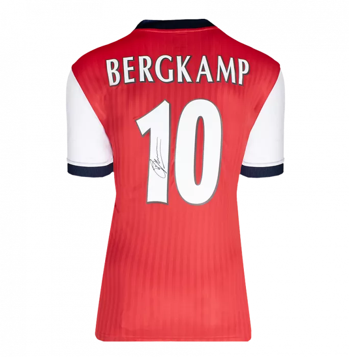 Icons Dennis Bergkamp Official UEFA Champions League Back Signed And Hero Framed Arsenal Icon Home Shirt With Fan Style Numbers