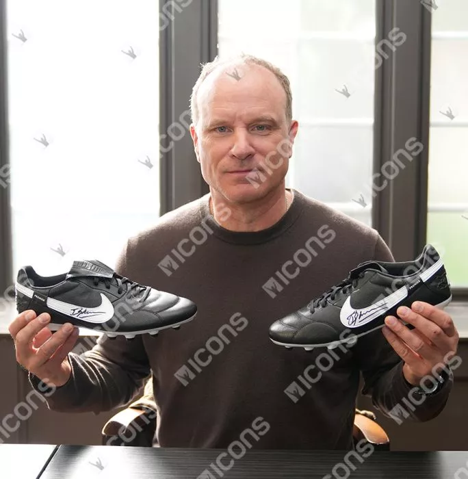 Icons Dennis Bergkamp Official UEFA Champions League Signed Nike Premier Football Boot In Photo Acrylic Case: Option 1