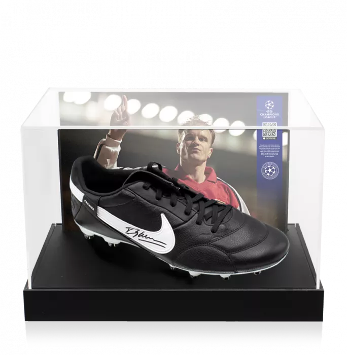 icons Dennis Bergkamp Official UEFA Champions League Signed Nike Premier Football Boot In Photo Acrylic Case: Option 1