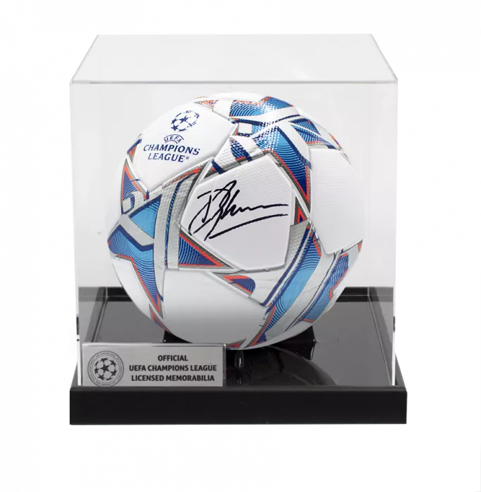 icons Dennis Bergkamp Official UEFA Champions League Signed Football In Acrylic Case