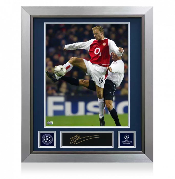 icons Dennis Bergkamp Official UEFA Champions League Signed Plaque and Photo Frame