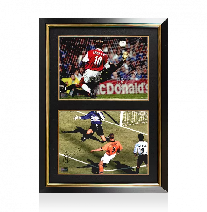 icons Dennis Bergkamp Signed Arsenal & Netherlands Photos In Dual Photo Frame