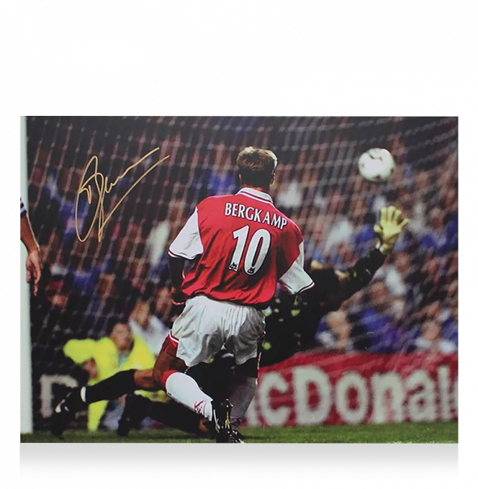 Icons Dennis Bergkamp Signed Arsenal Photo In Black Wooden Frame: Goal Vs Leicester City