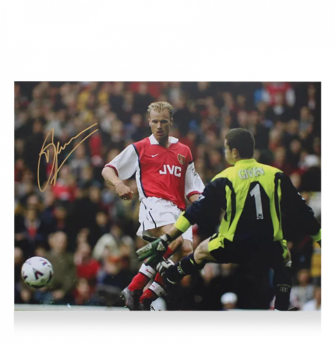 Icons Dennis Bergkamp Signed Arsenal Photo In Black Wooden Frame: Goal Vs Newcastle United