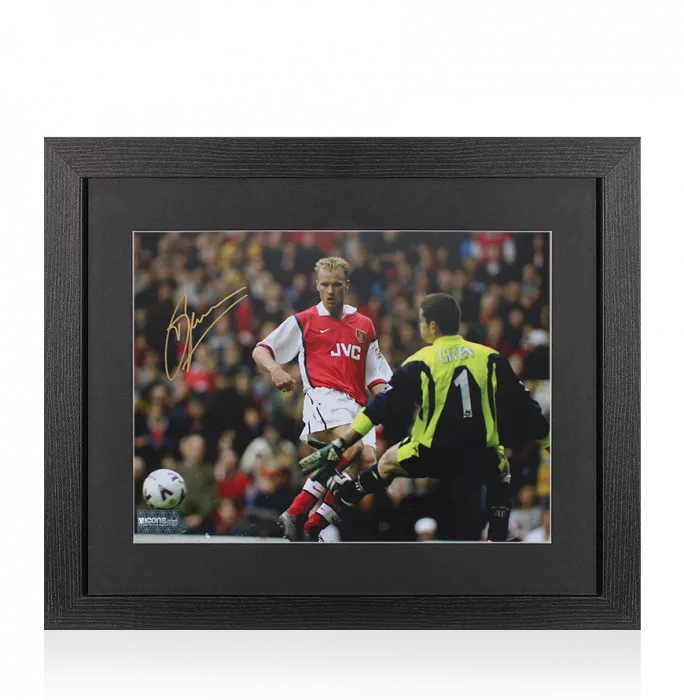 icons Dennis Bergkamp Signed Arsenal Photo In Black Wooden Frame: Goal vs Newcastle United