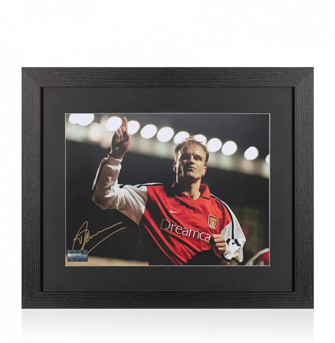 icons Dennis Bergkamp Signed Arsenal Photo In Black Wooden Frame: UEFA Champions League Goal
