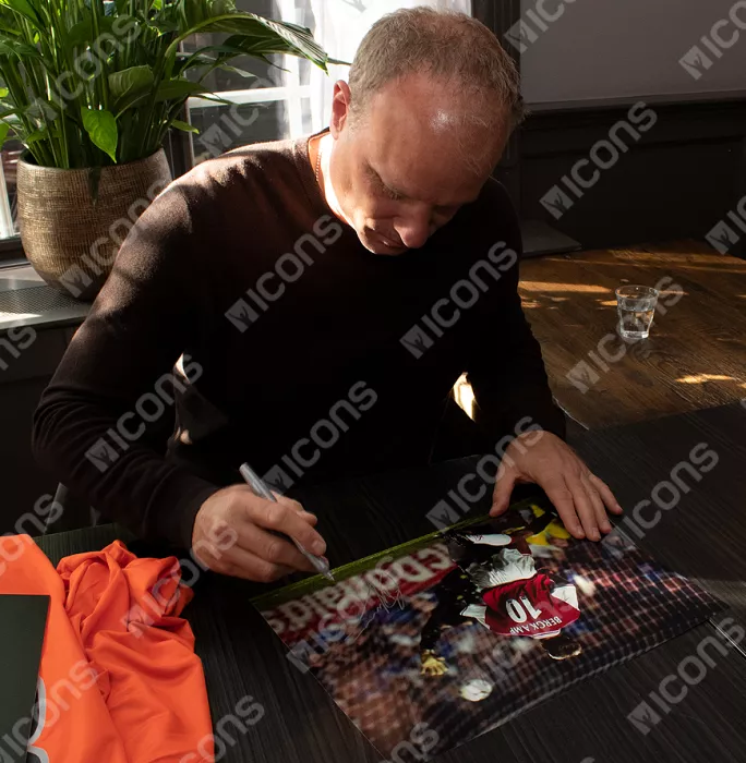 Icons Dennis Bergkamp Signed Arsenal Photo In Black Wooden Frame: Legendary Goal Vs Leicester City