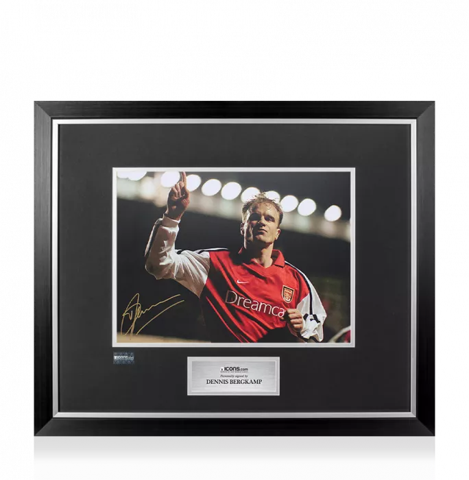 icons Dennis Bergkamp Signed Arsenal Photo In Premium Photo Frame: UEFA Champions League Goal
