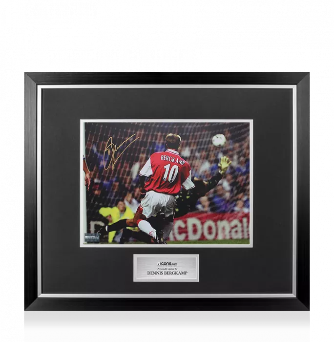 icons Dennis Bergkamp Signed Arsenal Photo In Premium Photo Frame: Goal vs Leicester City