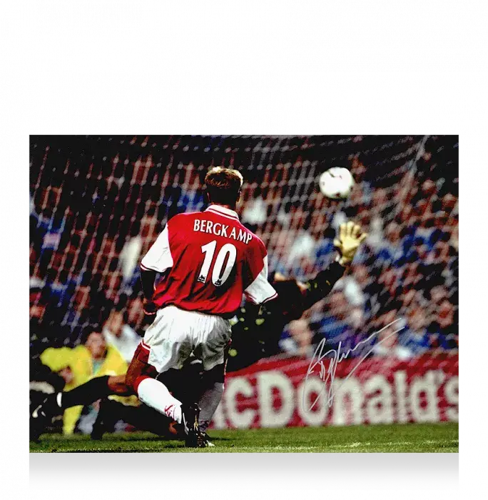 icons Dennis Bergkamp Signed Arsenal Photo: Legendary Goal vs Leicester City