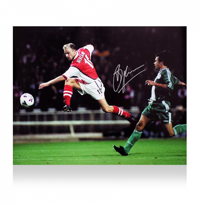 icons Dennis Bergkamp Signed Arsenal Photo: Volley vs Panathinaikos