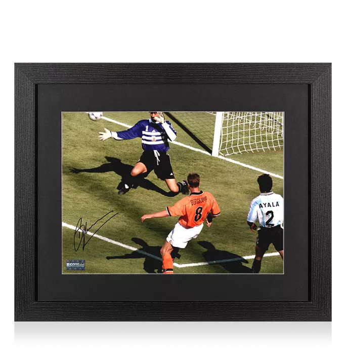 icons Dennis Bergkamp Signed Netherlands Photo In Black Wooden Frame: Iconic Goal vs Argentina