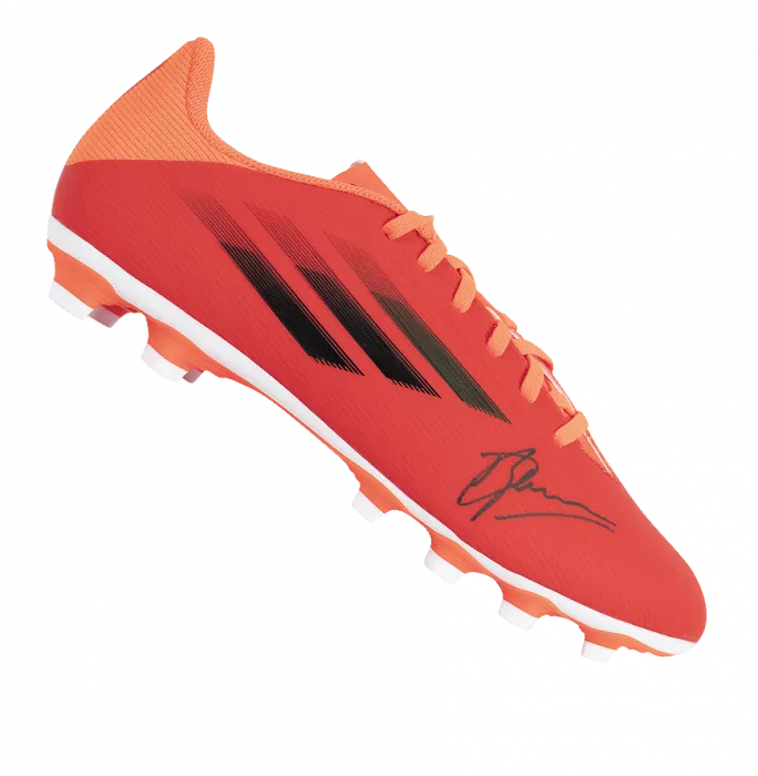Icons Dennis Bergkamp Signed Red Adidas X Boot In Acrylic Case