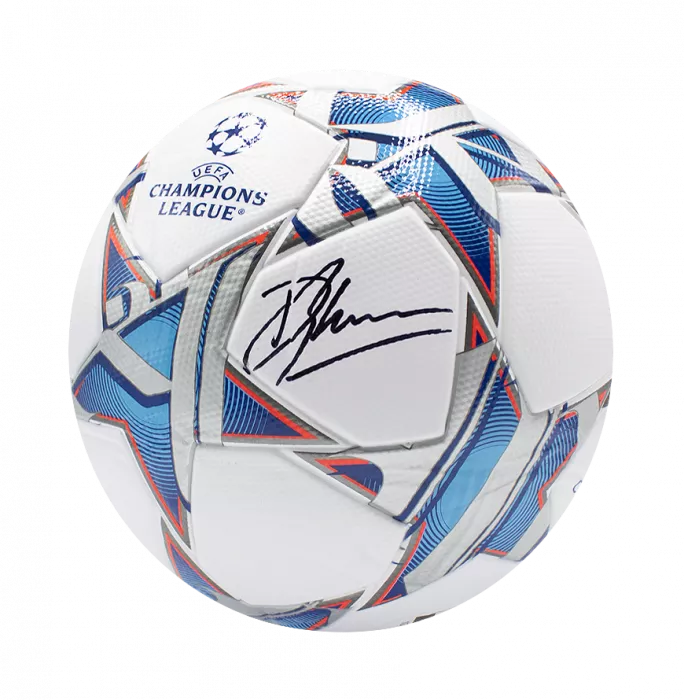 Icons Dennis Bergkamp Signed UEFA Champions League Football In Acrylic Case