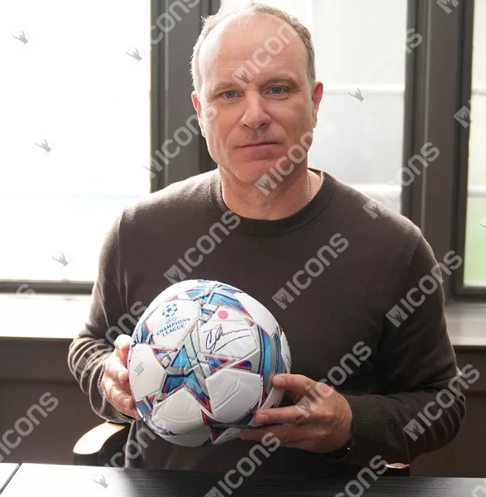 Icons Dennis Bergkamp Signed UEFA Champions League Football In Acrylic Case