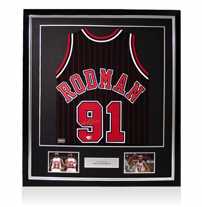 icons Dennis Rodman Signed and Framed Chicago Bulls Jersey