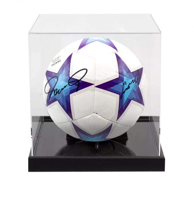 icons Didier Drogba and Fernando Torres Dual Signed UEFA Champions League Football In Acrylic Case