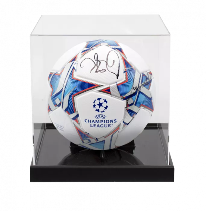 icons Didier Drogba and Petr Cech Dual Signed UEFA Champions League Football In Acrylic Case