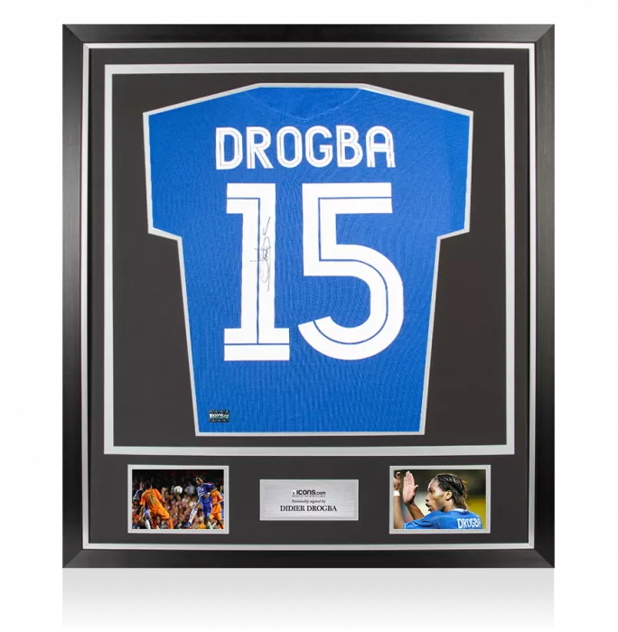 icons Didier Drogba Back Signed Chelsea 2005-06 Centenary Home Shirt In Classic Frame