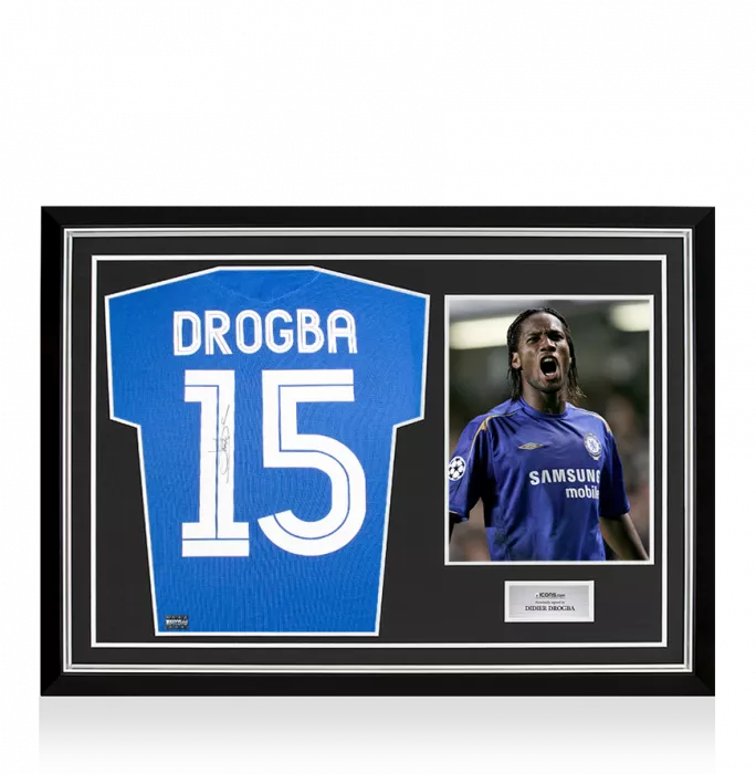icons Didier Drogba Back Signed Chelsea 2005-06 Centenary Home Shirt In Hero Frame: Option 1