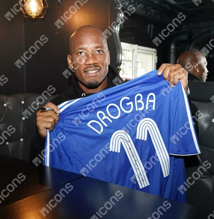 Icons Didier Drogba Back Signed Chelsea 2006-08 Home Shirt In Classic Frame
