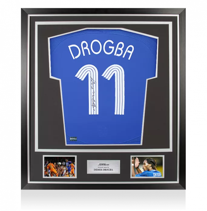 icons Didier Drogba Back Signed Chelsea 2006-08 Home Shirt In Classic Frame