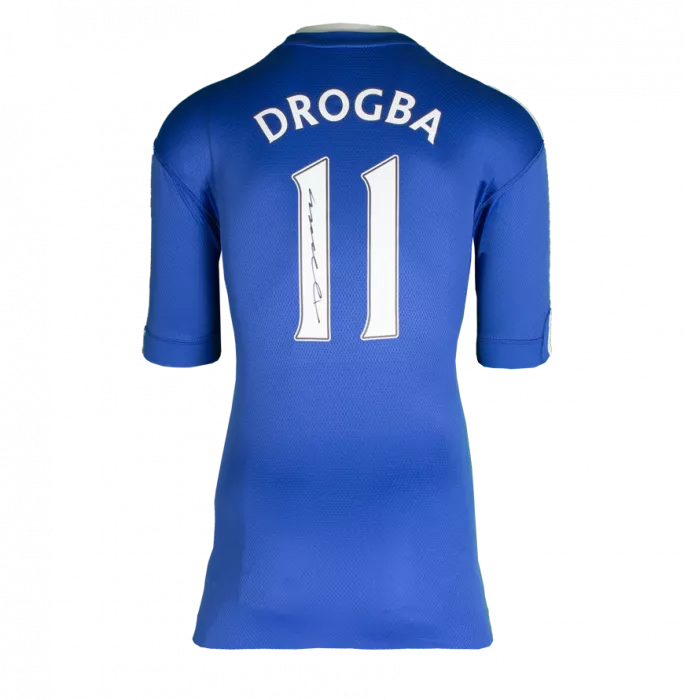 Icons Didier Drogba Back Signed Chelsea 2009-10 Home Shirt With Fan Style Number In Classic Frame
