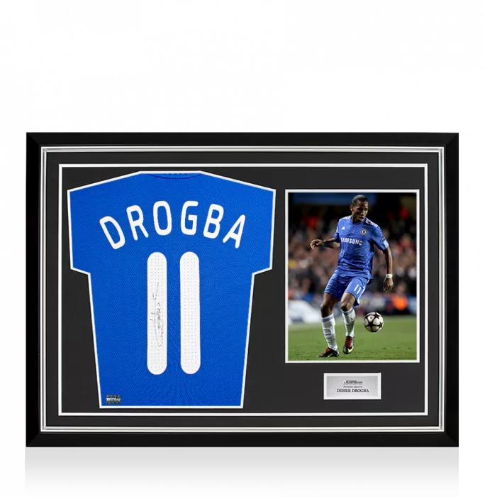 icons Didier Drogba Back Signed Chelsea 2009-10 Home Shirt In Hero Frame: Option 1