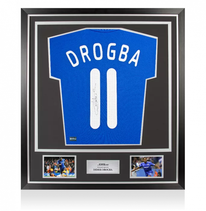 icons Didier Drogba Back Signed Chelsea 2009-10 Home Shirt In Classic Frame