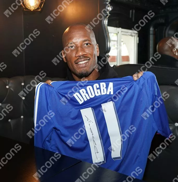 Icons Didier Drogba Back Signed Chelsea 2010-11 Home Shirt With Fan Style Numbers In Deluxe Packaging