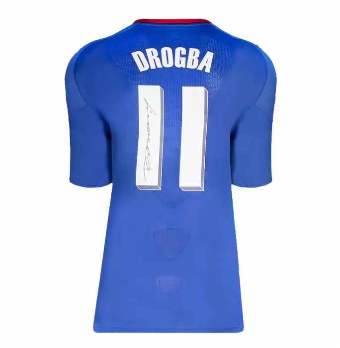 Icons Didier Drogba Back Signed Chelsea 2010-11 Home Shirt With Fan Style Numbers In Classic Frame