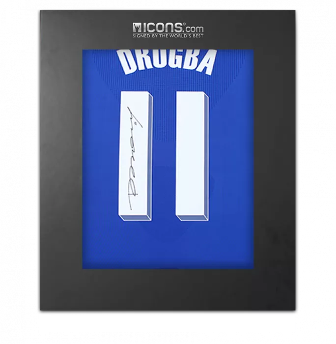 icons Didier Drogba Back Signed Chelsea 2010-11 Home Shirt with Fan Style Numbers In Deluxe Packaging
