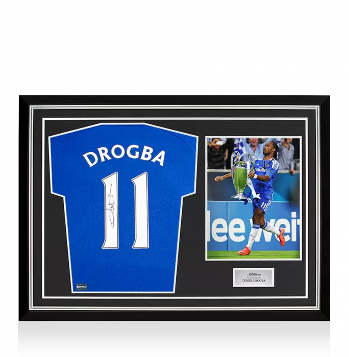 icons Didier Drogba Back Signed Chelsea 2022-23 Home Shirt In Hero Frame: Option 1