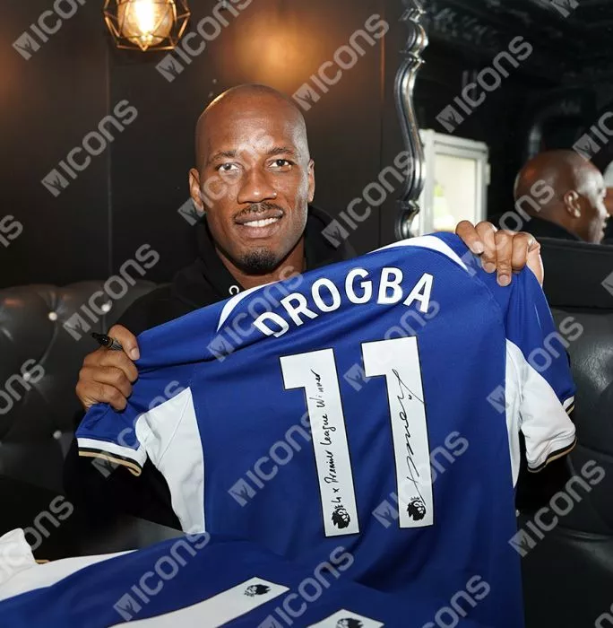 Icons Didier Drogba Back Signed Chelsea 2023-24 Home Shirt - "4x Premier League Winner" Inscription In Classic Frame