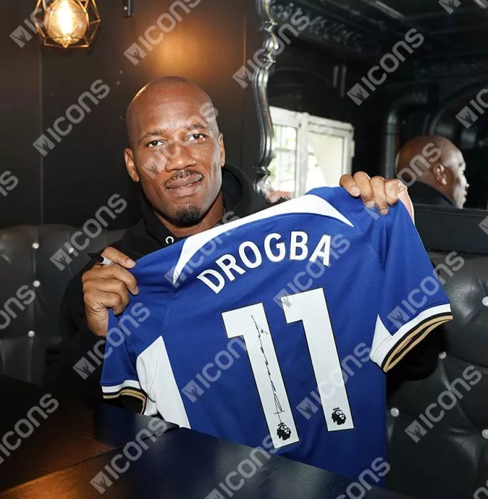Icons Didier Drogba Back Signed Chelsea 2023-24 Home Shirt In Hero Frame: Option 1