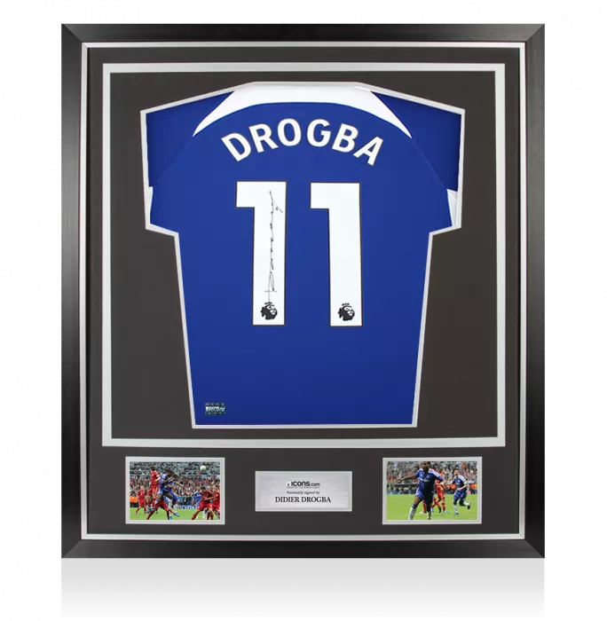 icons Didier Drogba Back Signed Chelsea 2023-24 Home Shirt In Classic Frame