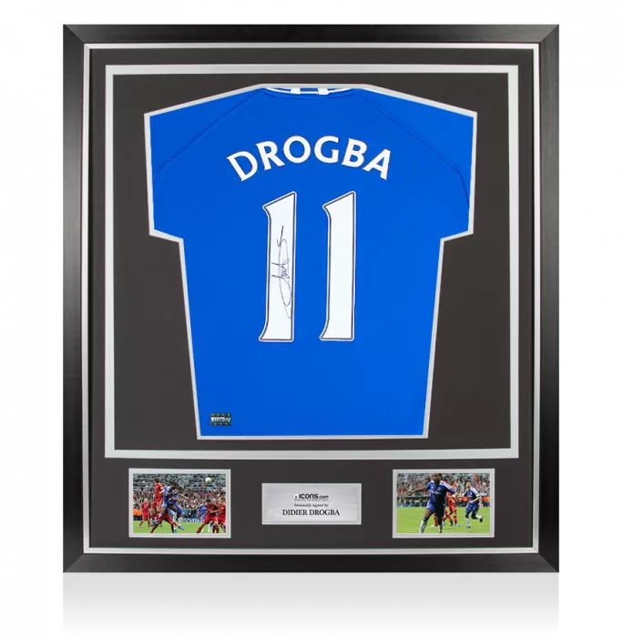 icons Didier Drogba Back Signed Chelsea Retro Home Shirt In Classic Frame
