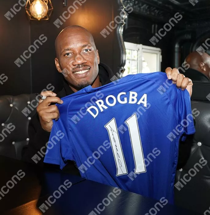 Icons Didier Drogba Back Signed Chelsea T-Shirt With Fan Style Numbers In Deluxe Packaging
