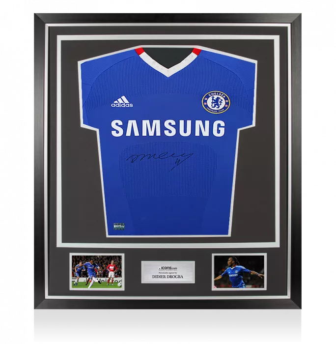 icons Didier Drogba Front Signed Chelsea 2010-11 Home Shirt In Classic Frame