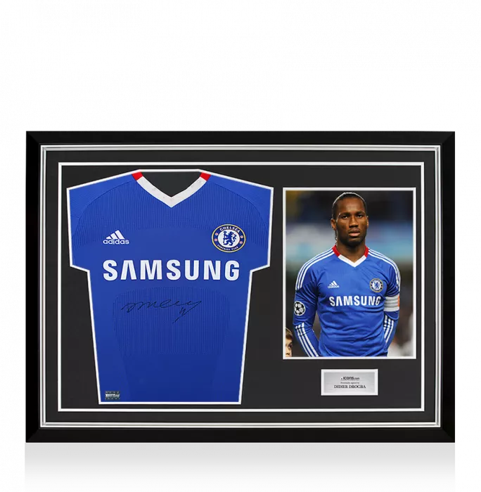 icons Didier Drogba Front Signed Chelsea 2010-11 Home Shirt In Hero Frame: Option 1