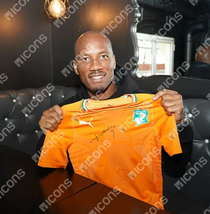 Icons Didier Drogba Front Signed Ivory Coast 2022 Home Shirt In Hero Frame: Option 1