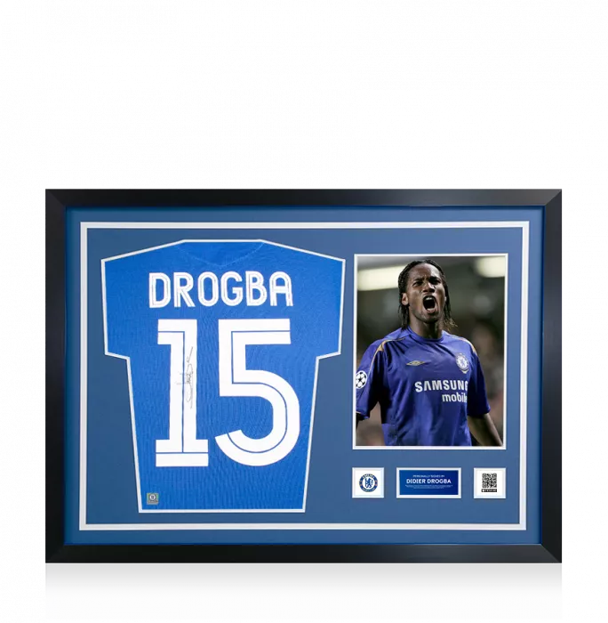 icons Didier Drogba Official Chelsea FC Signed and Framed Chelsea 2005-06 Centenary Home Shirt