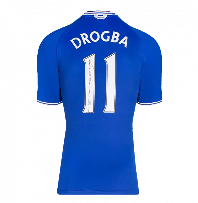 Icons Didier Drogba Official UEFA Champions League Back Signed And Hero Framed Chelsea 2000-01 Home Shirt With Fan Style Numbers
