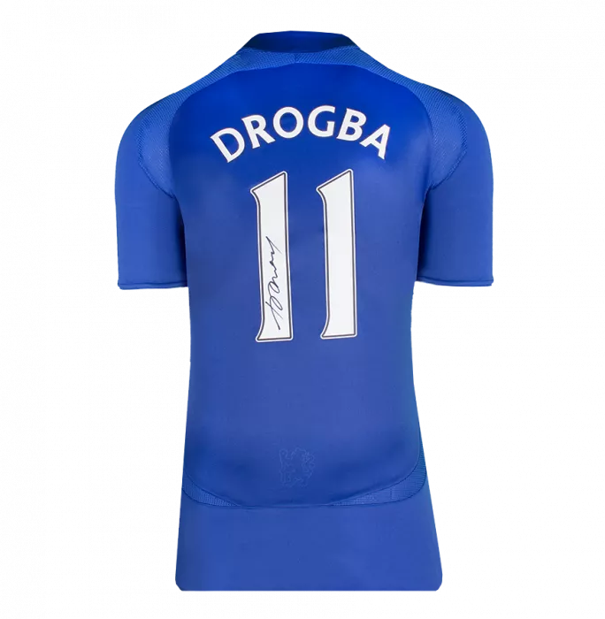 Icons Didier Drogba Official UEFA Champions League Back Signed And Framed Chelsea 2006-08 Home Shirt With Fan Style Number