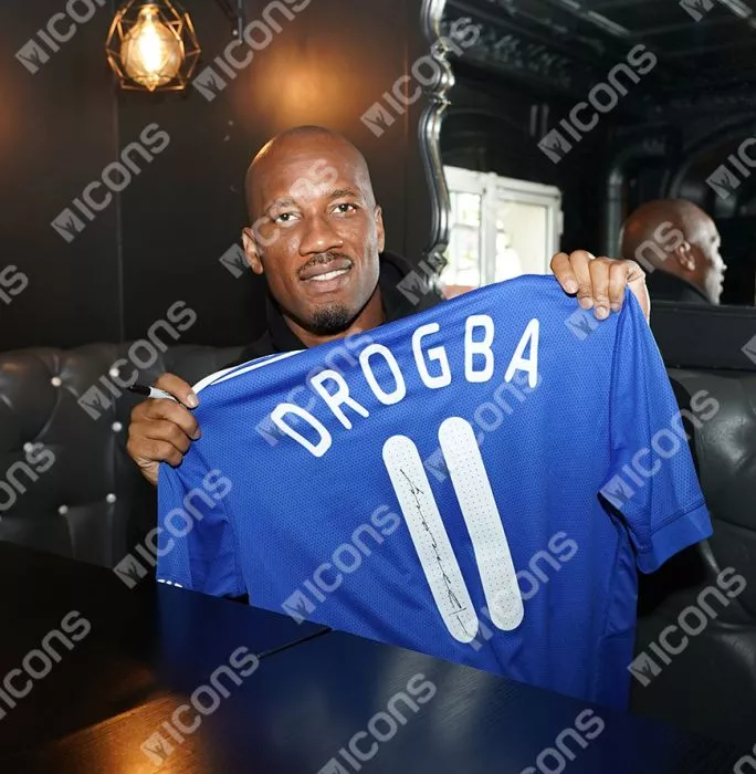 Icons Didier Drogba Official UEFA Champions League Back Signed And Hero Framed Chelsea 2009-10 Home Shirt