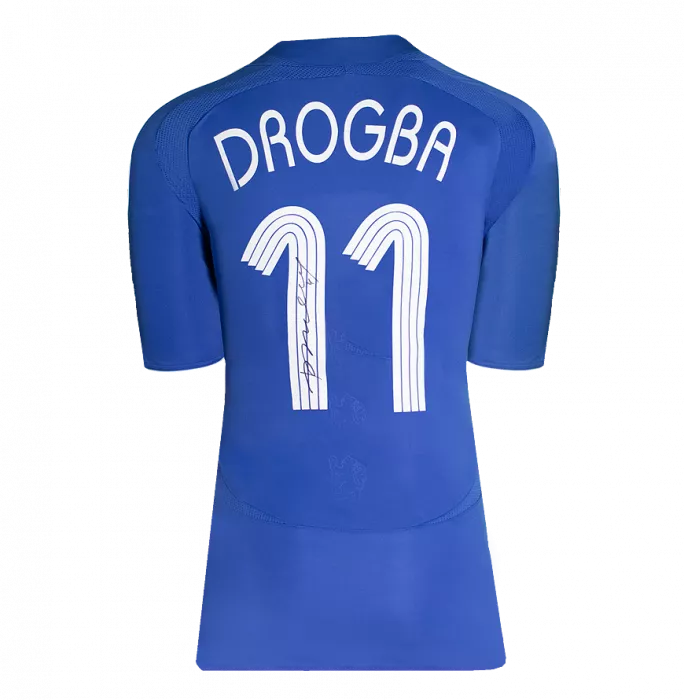 Icons Didier Drogba Official UEFA Champions League Back Signed And Framed Chelsea 2006-08 Home Shirt
