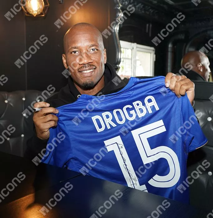 Icons Didier Drogba Official UEFA Champions League Back Signed And Hero Framed Chelsea 2005-06 Centenary Home Shirt