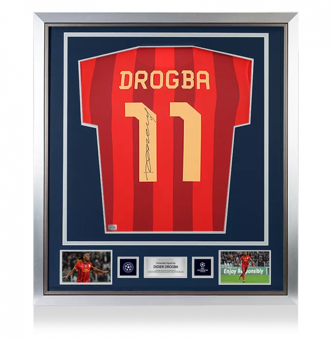 icons Didier Drogba Official UEFA Champions League Back Signed and Framed Galatasaray 2013-14 Third Shirt