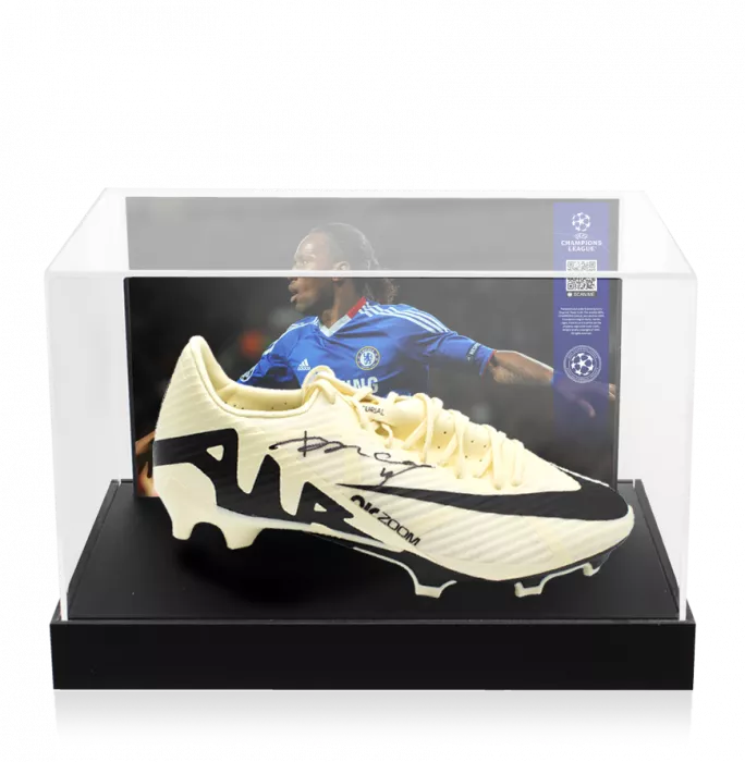icons Didier Drogba Official UEFA Champions League Signed Nike Vapor Boot In Photo Acrylic Case: Option 1